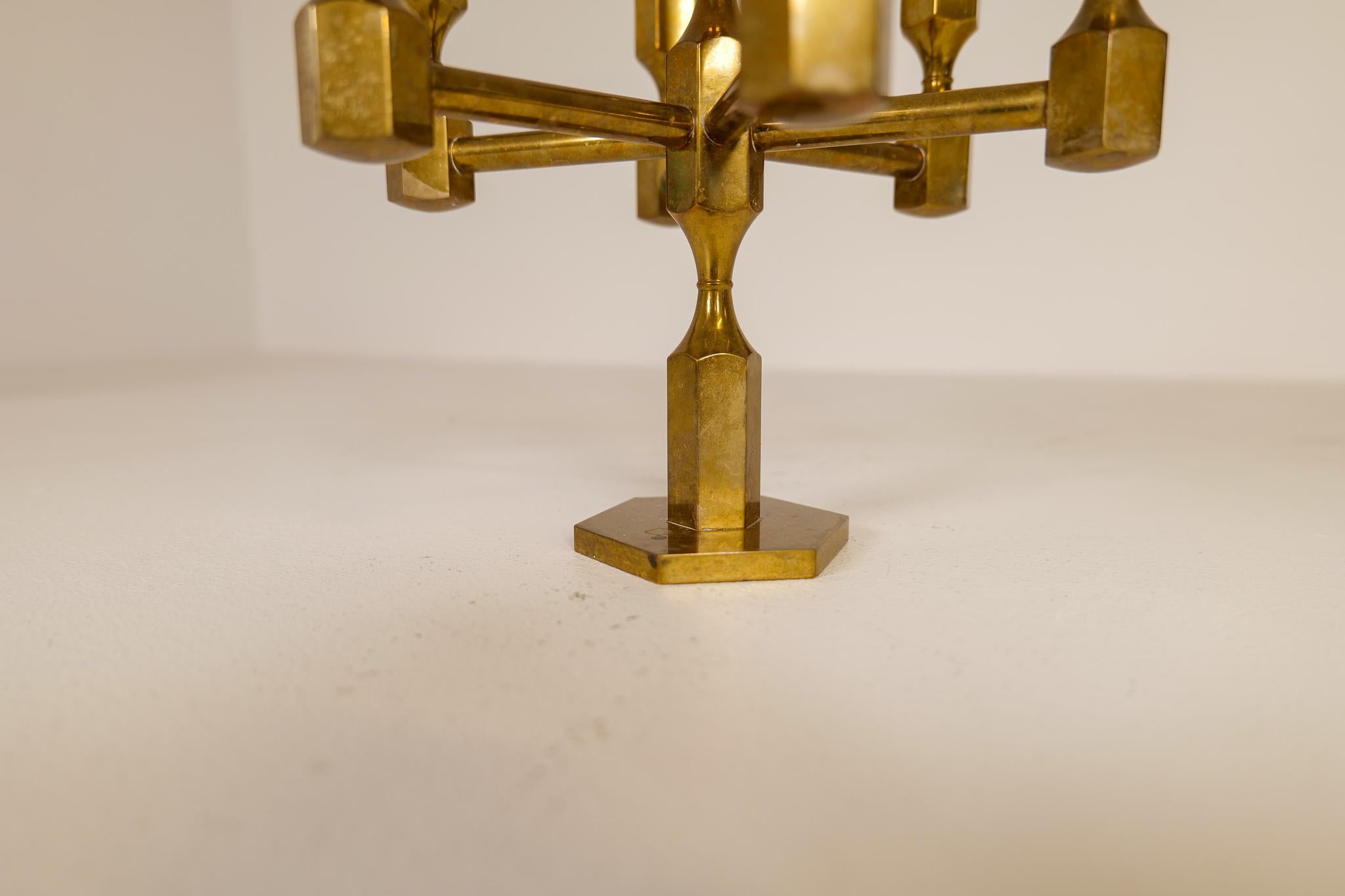 Scandinavian Modern Set of 3 Brass Table Candelabras Gusum Sweden, 1970s For Sale 2
