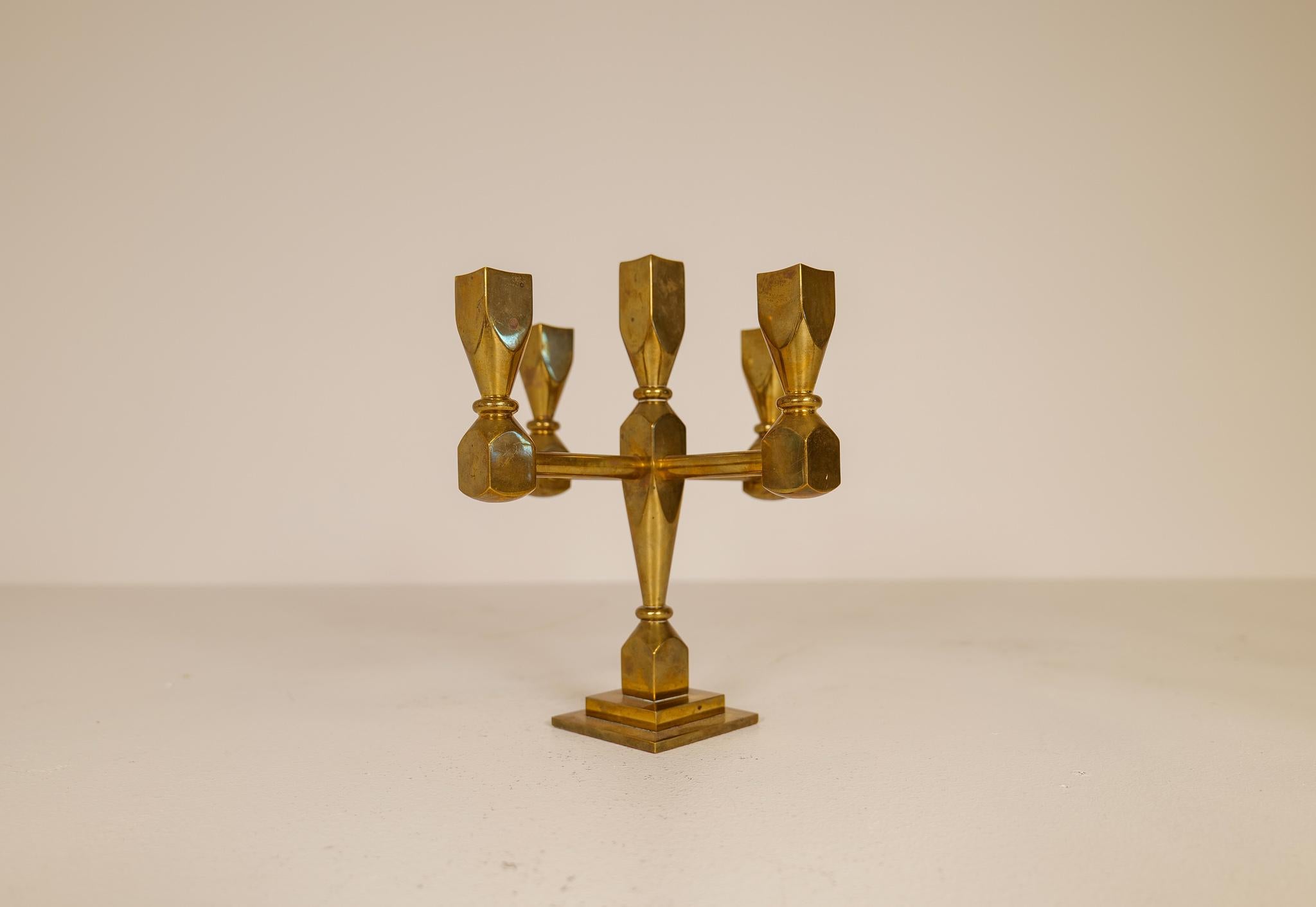 Scandinavian Modern Set of 3 Brass Table Candelabras Gusum Sweden, 1970s For Sale 3