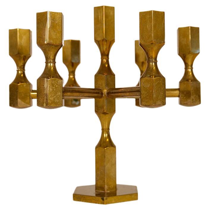 Scandinavian Modern Set of 3 Brass Table Candelabras Gusum Sweden, 1970s For Sale