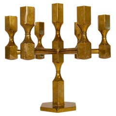 Scandinavian Modern Set of 3 Brass Table Candelabras Gusum Sweden, 1970s