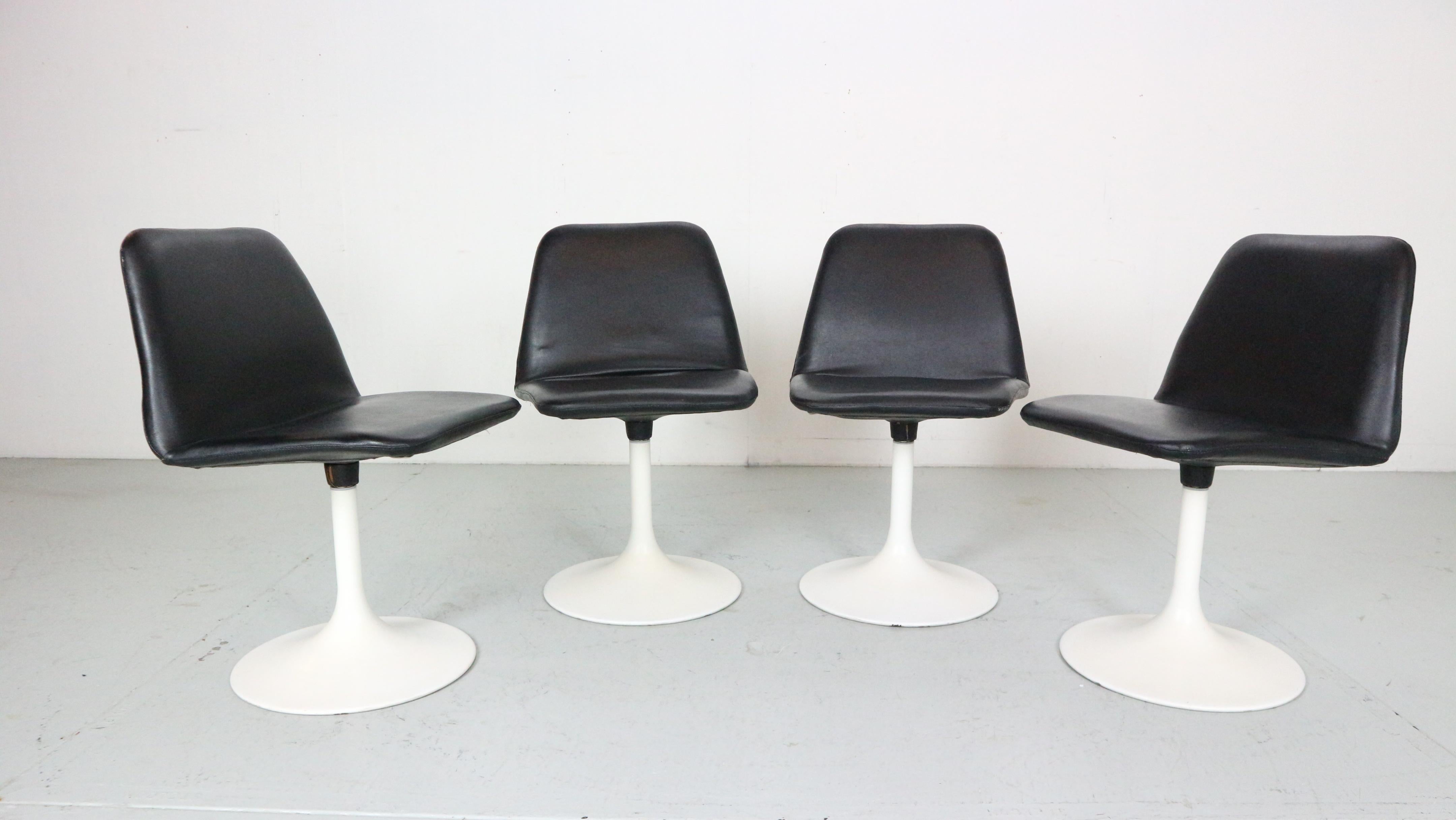 Scandinavian modern period set of 4 swivel dinning room chairs designed by Börje Johanson for Johanson Design Markaryd in Sweden.

Model 