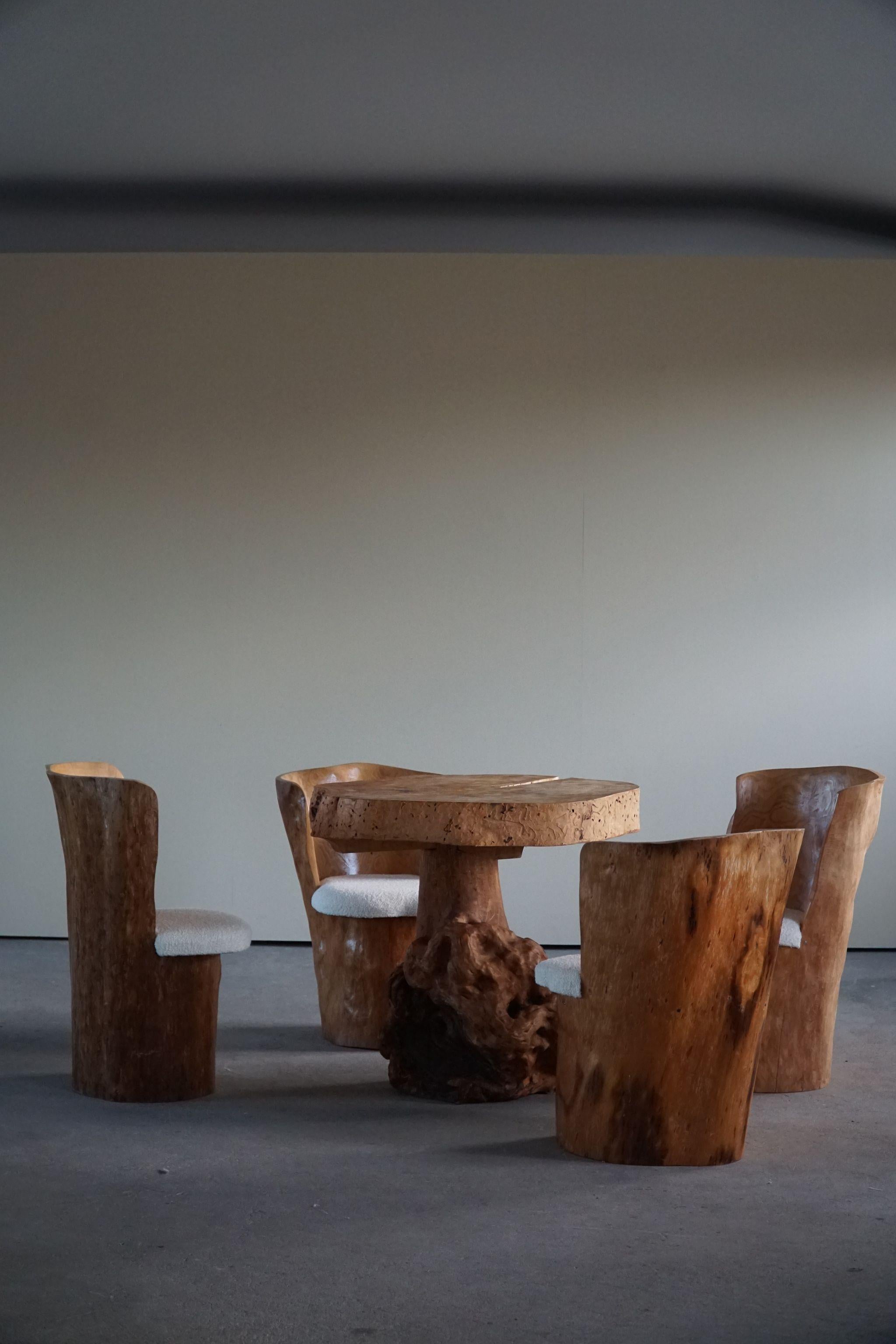 Ensemble scandinave moderne de 4 chaises de salle à manger Stump, sculptées à la main en Suède, années 1980 en vente 2
