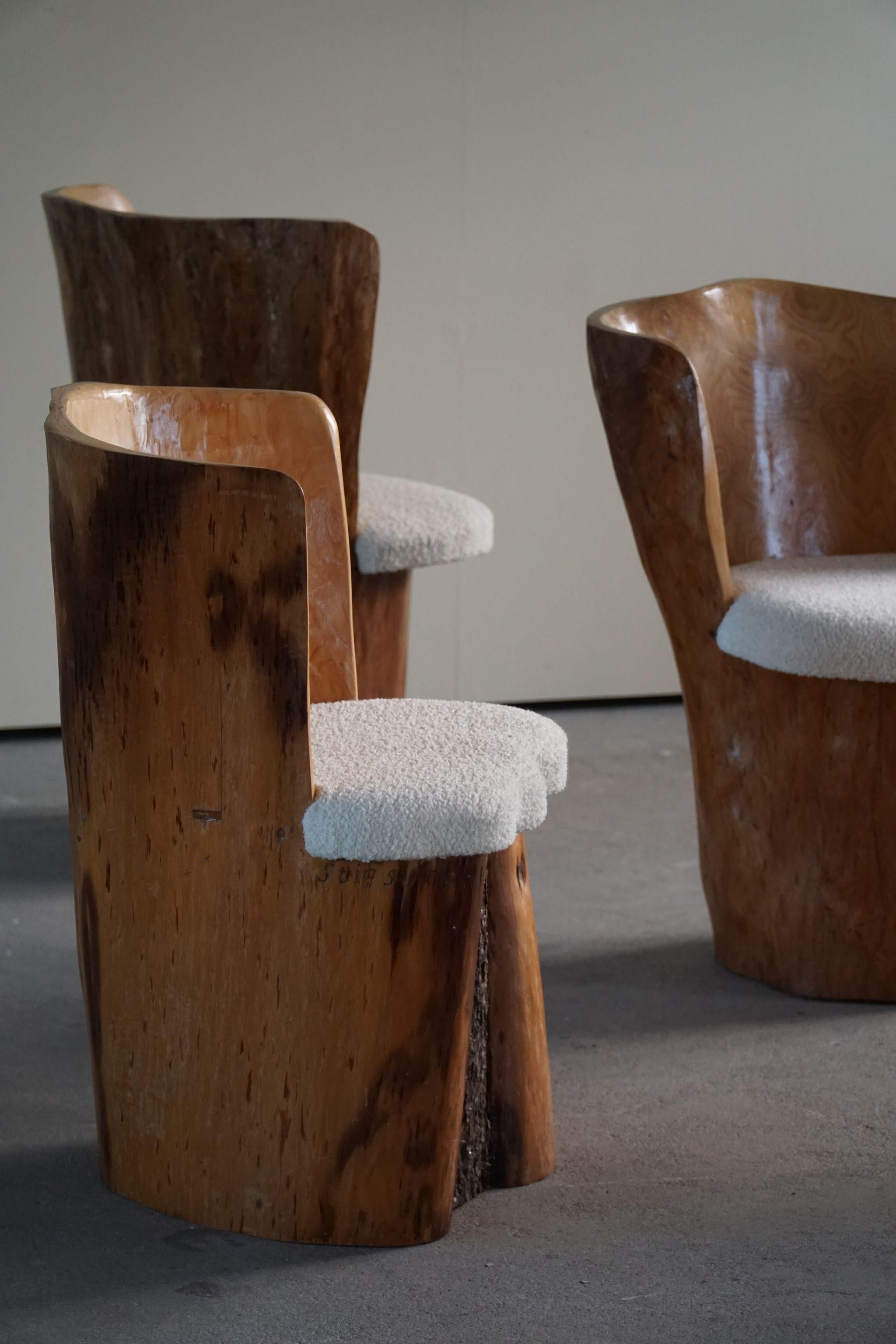 Ensemble scandinave moderne de 4 chaises de salle à manger Stump, sculptées à la main en Suède, années 1980 en vente 3