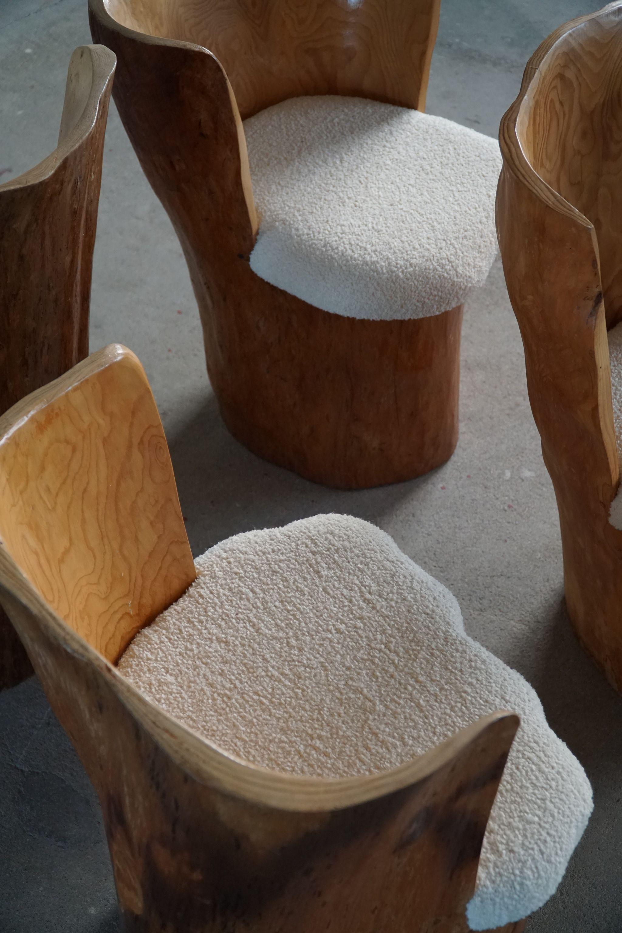 Ensemble scandinave moderne de 4 chaises de salle à manger Stump, sculptées à la main en Suède, années 1980 en vente 4