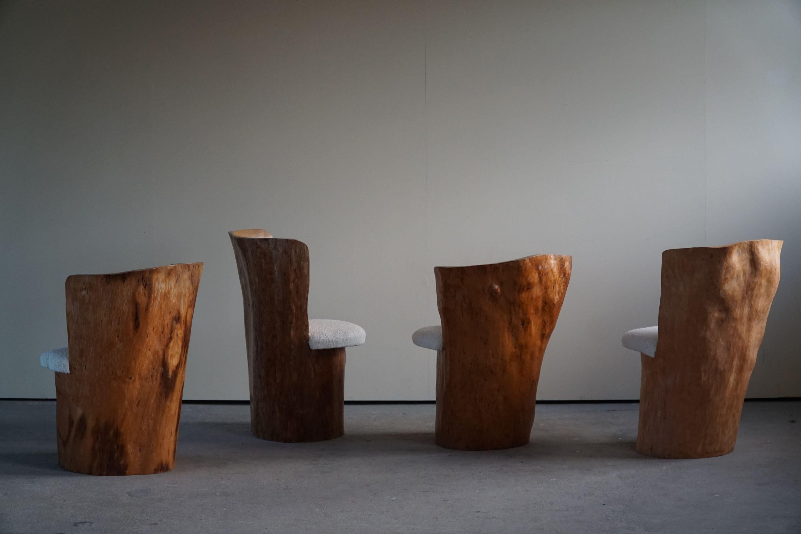 Scandinavian Modern Set of 4 Stump Dining Chairs, Hand Carved in Sweden, 1980s For Sale 10