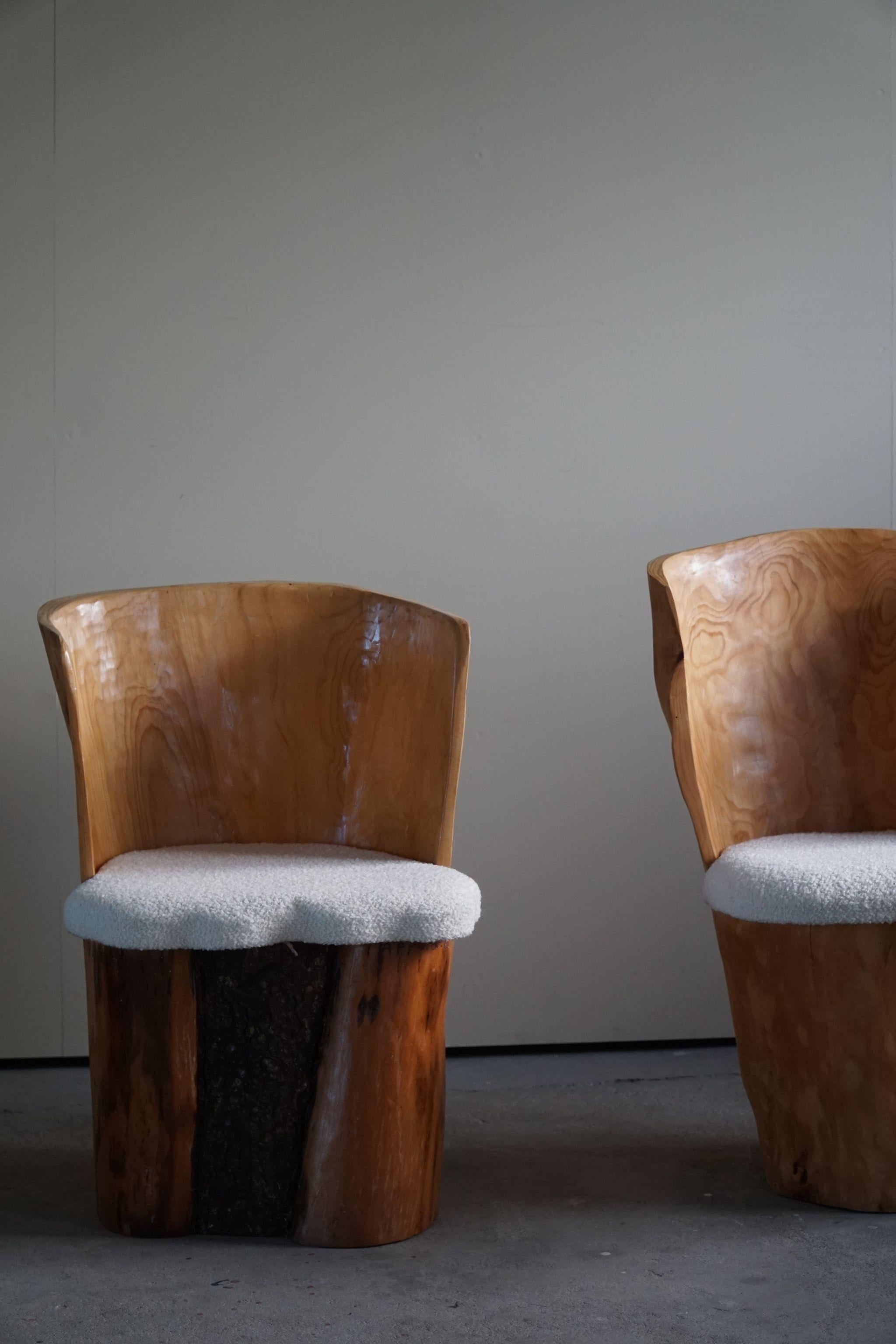 Ensemble scandinave moderne de 4 chaises de salle à manger Stump, sculptées à la main en Suède, années 1980 en vente 11