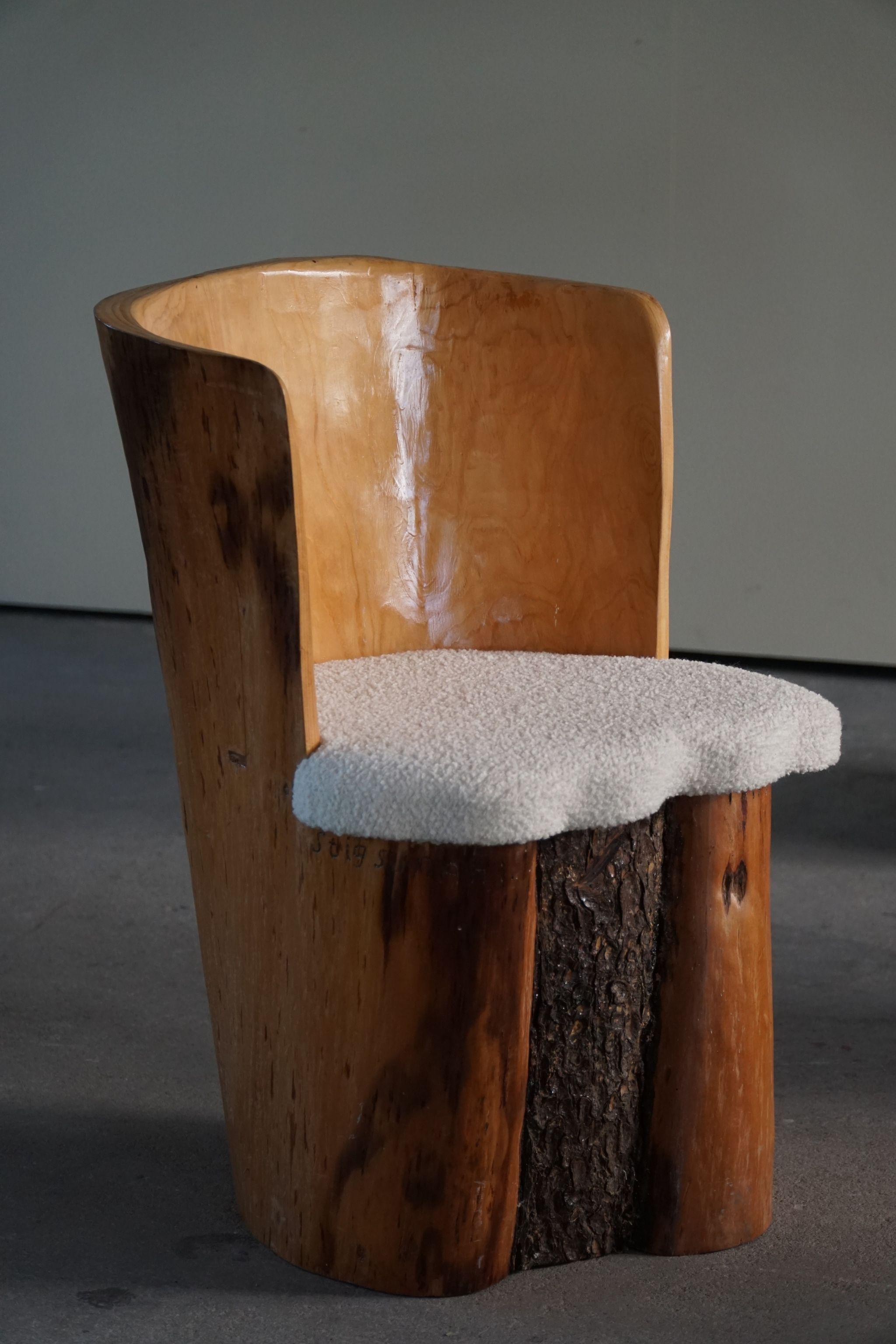 Ensemble scandinave moderne de 4 chaises de salle à manger Stump, sculptées à la main en Suède, années 1980 en vente 1