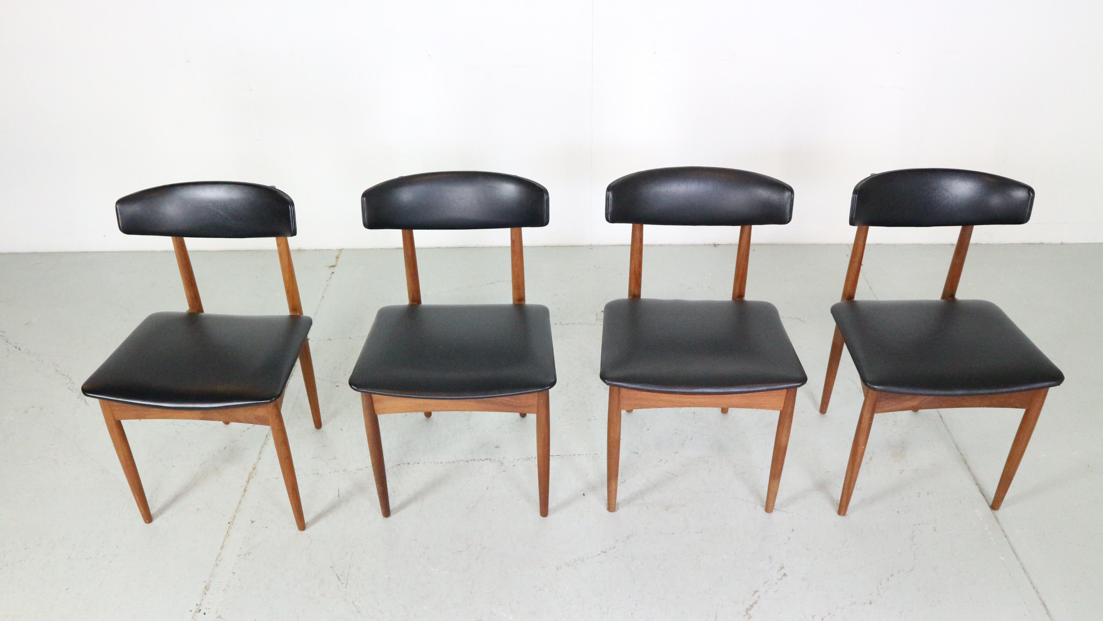 Scandinavian Modern Set of 4 Teak Dinning Room Chairs, 1960 Denmark In Good Condition In The Hague, NL
