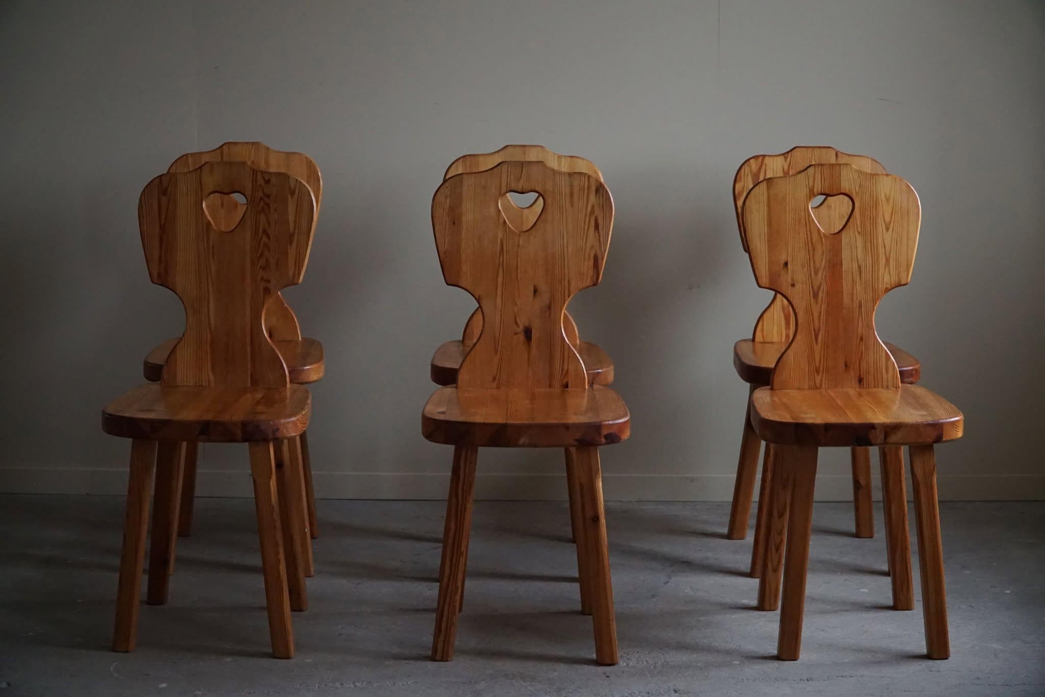 Scandinavian Modern, Set of 6 Chairs in Pine, by a Swedish Cabinetmaker, 1960s 11