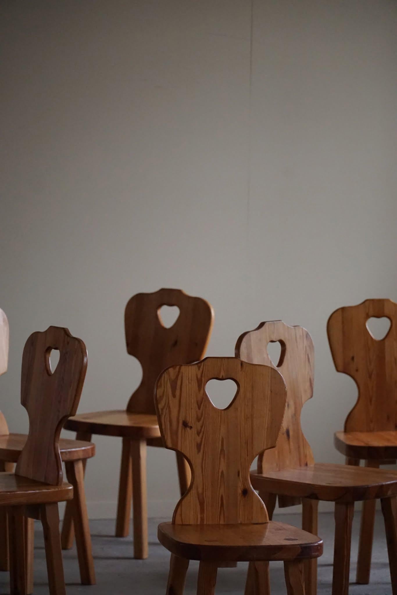 Scandinavian Modern, Set of 6 Chairs in Pine, by a Swedish Cabinetmaker, 1960s 3