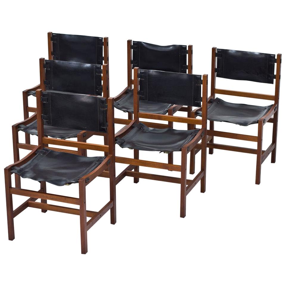 Scandinavian Modern, Set of 6 Danish Chairs in Teak and Saddle Leather