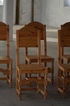 Scandinavian Modern, Set of 8 Solid Pine Dining Chairs, Mid 20th Century, 1950s