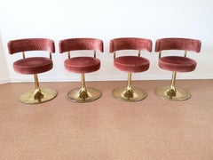 Scandinavian Modern Set of Four Red Velvet Johanson Barstools