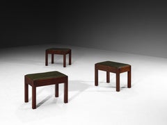 Scandinavian Modern Set of Multifunctional Tables in Wood and Green Leather