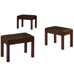 Scandinavian Modern Set of Multifunctional Tables in Wood and Green Leather