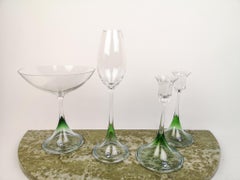 Scandinavian Modern Set of Orrefors Tulip, Green-Clear Glass Sweden
