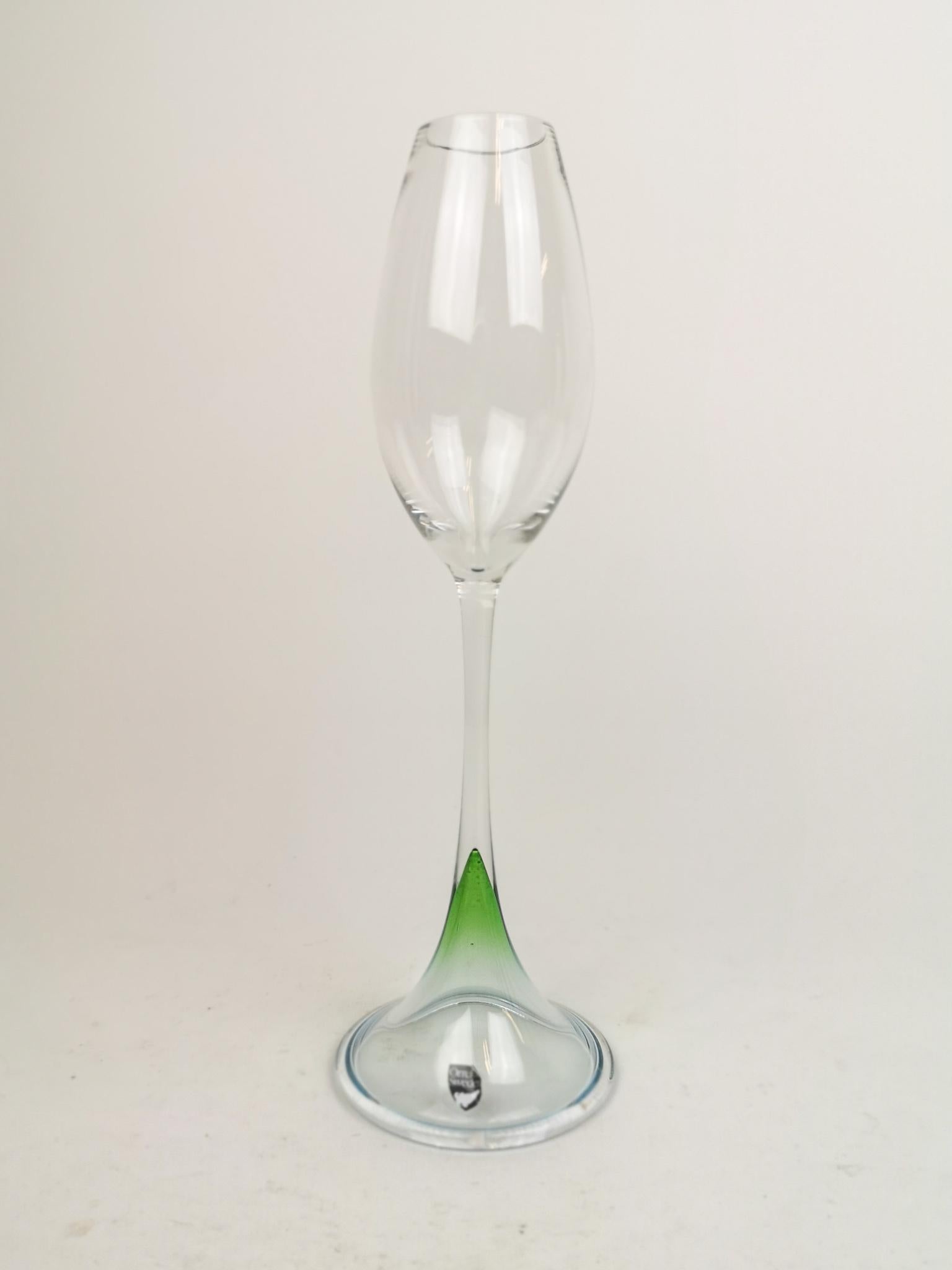 Swedish Scandinavian Modern Set of Orrefors Tulip, Green-Clear Glass Sweden