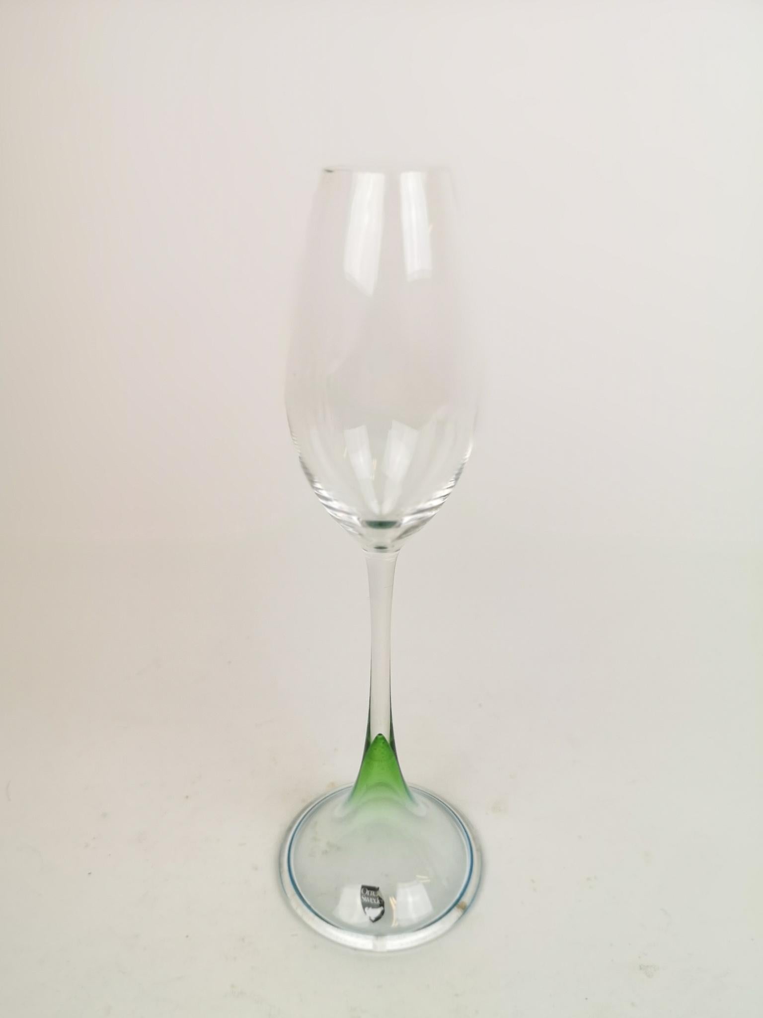 Scandinavian Modern Set of Orrefors Tulip, Green-Clear Glass Sweden In Good Condition In Hillringsberg, SE