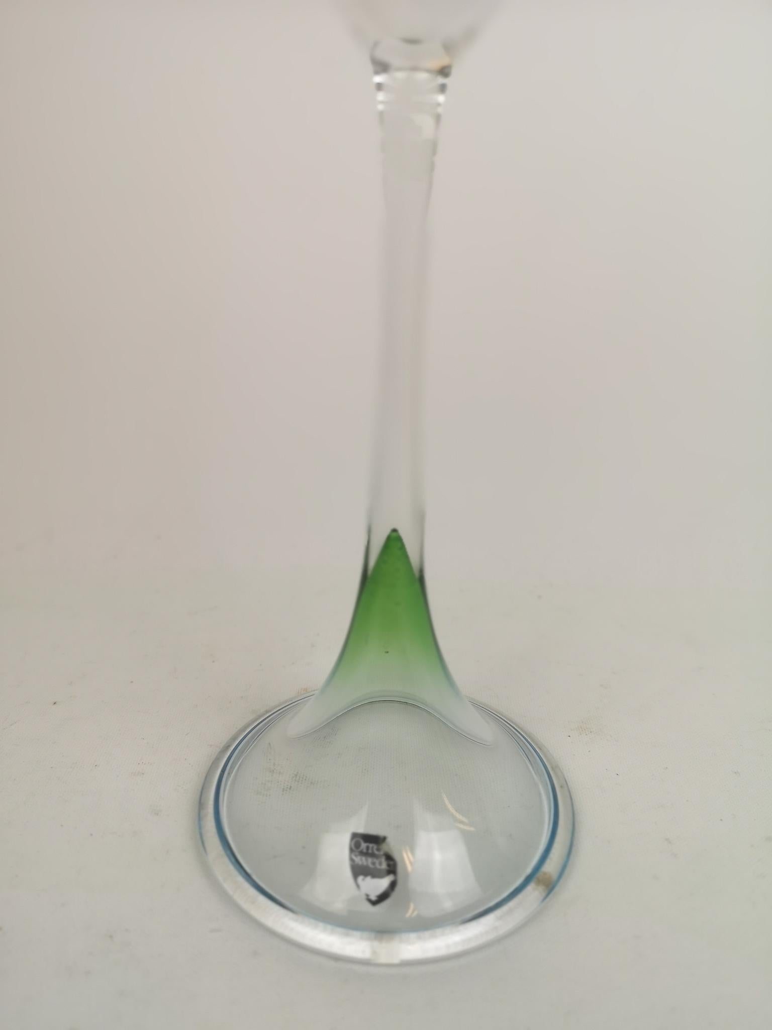 Late 20th Century Scandinavian Modern Set of Orrefors Tulip, Green-Clear Glass Sweden