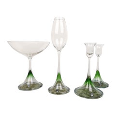 Vintage Scandinavian Modern Set of Orrefors Tulip, Green-Clear Glass Sweden