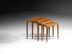 Scandinavian Modern Set of Three Nesting Tables in Oak
