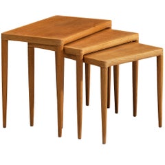 Scandinavian Modern Set of Three Nesting Tables in Oak