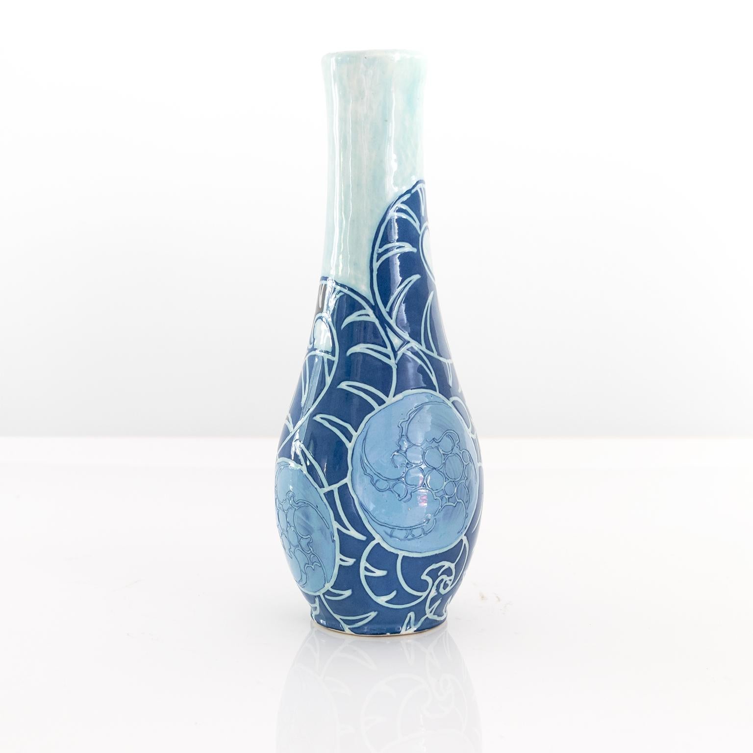 Art Nouveau Scandinavian Modern Sgraffito Vase by Gunnar Wennerberg, for Gustavsberg, Sweden For Sale