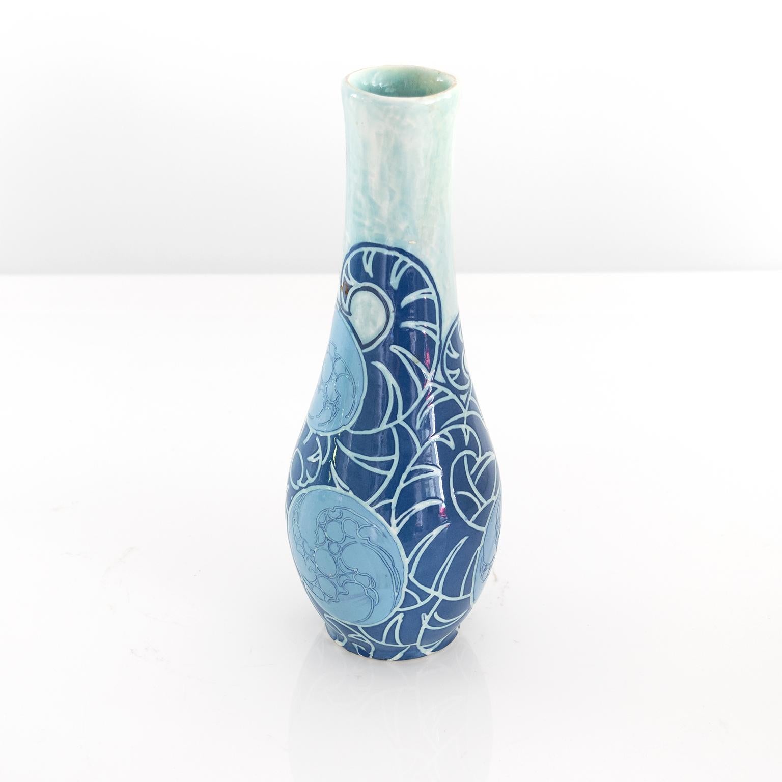 Glazed Scandinavian Modern Sgraffito Vase by Gunnar Wennerberg, for Gustavsberg, Sweden For Sale