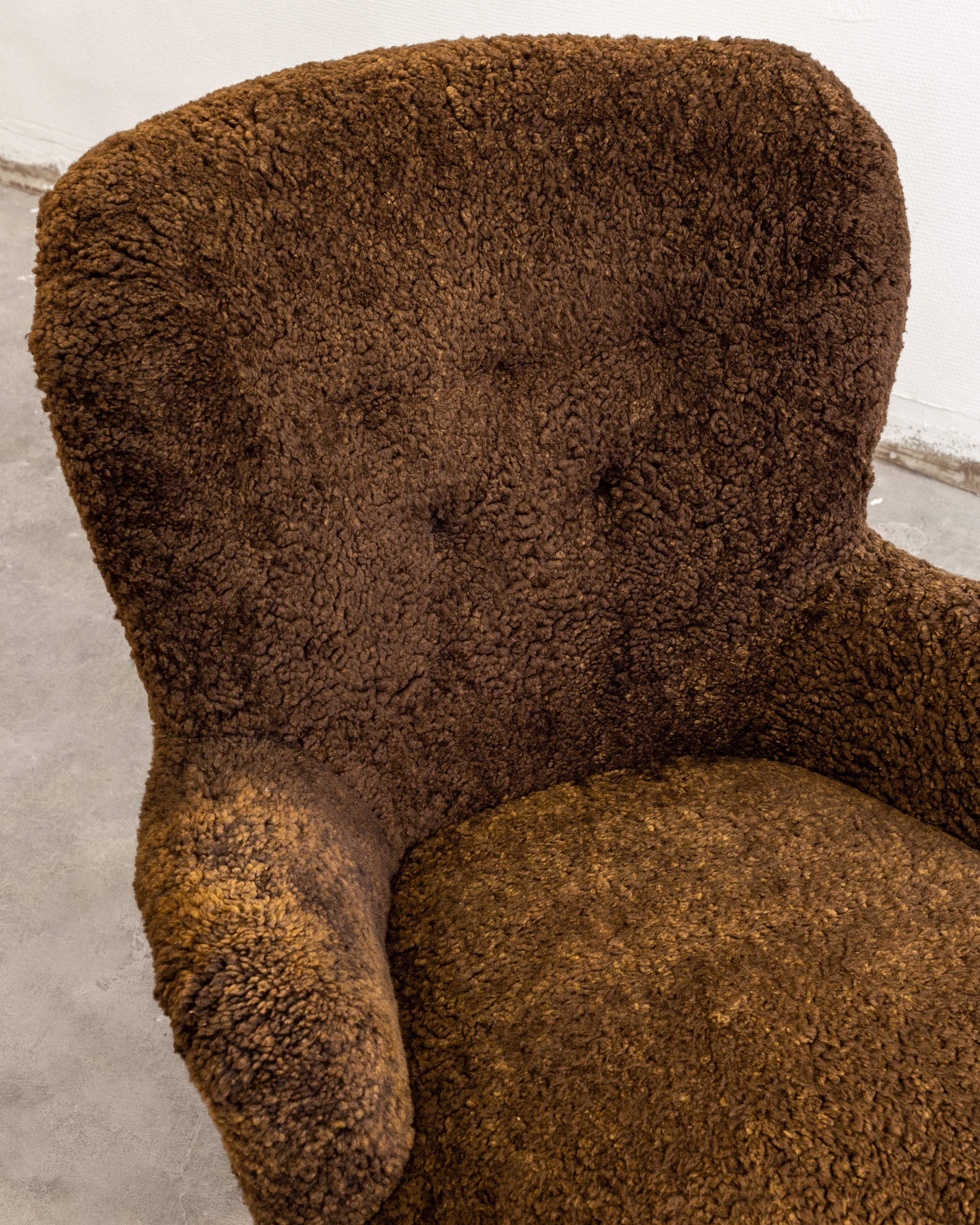 Scandinavian Modern Shearling Lounge Chair and Ottoman, Sweden, 1940s 2