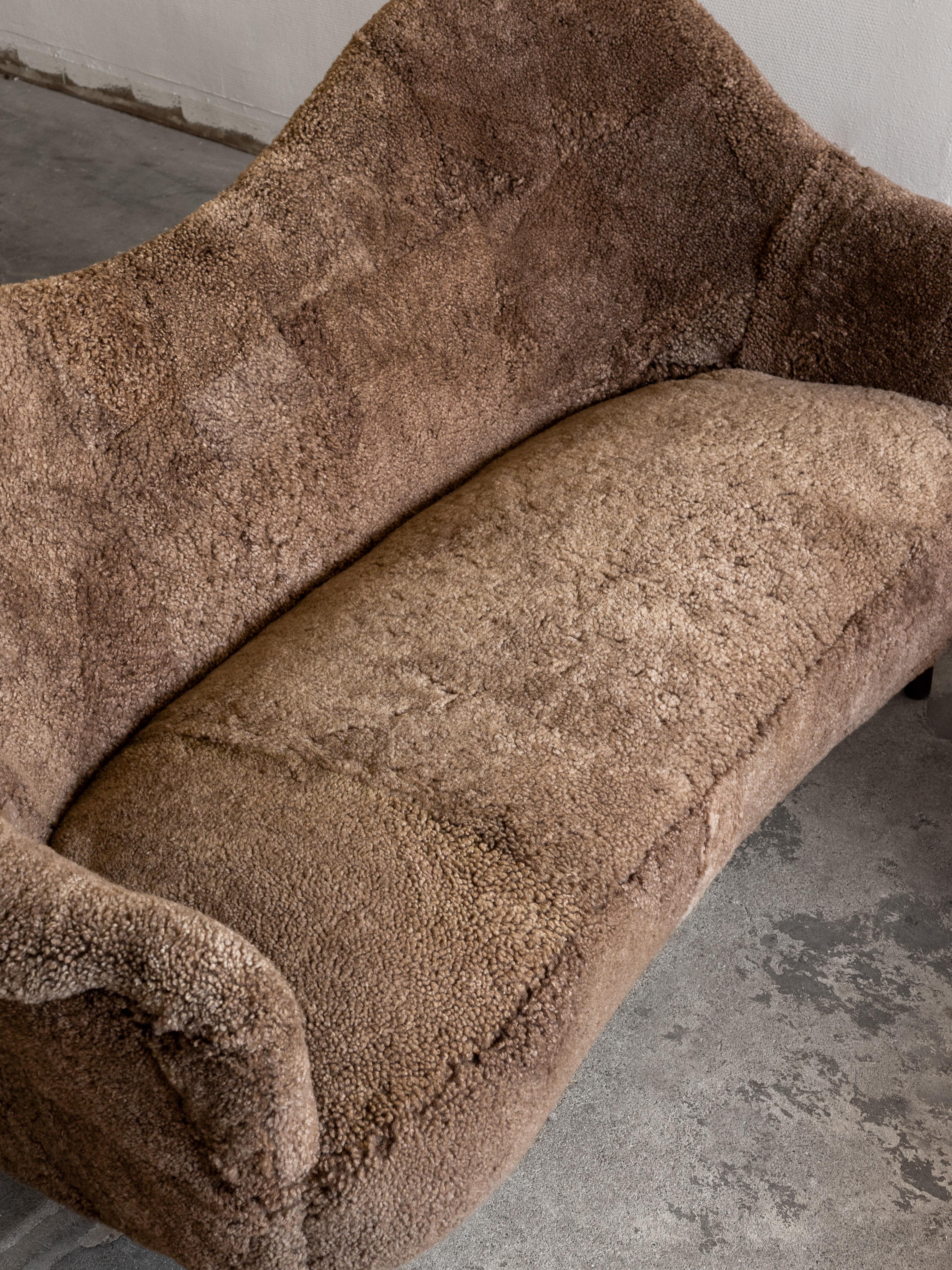 Scandinavian Modern Shearling/Sheepskin Sofa by Carl Malmsten, Sweden, 1950s 3