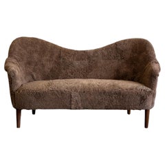 Scandinavian Modern Shearling/Sheepskin Sofa by Carl Malmsten, Sweden, 1950s