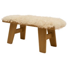 Scandinavian Modern Sheepskin and Pine Bench by Krogenæs, Norway, 1960s