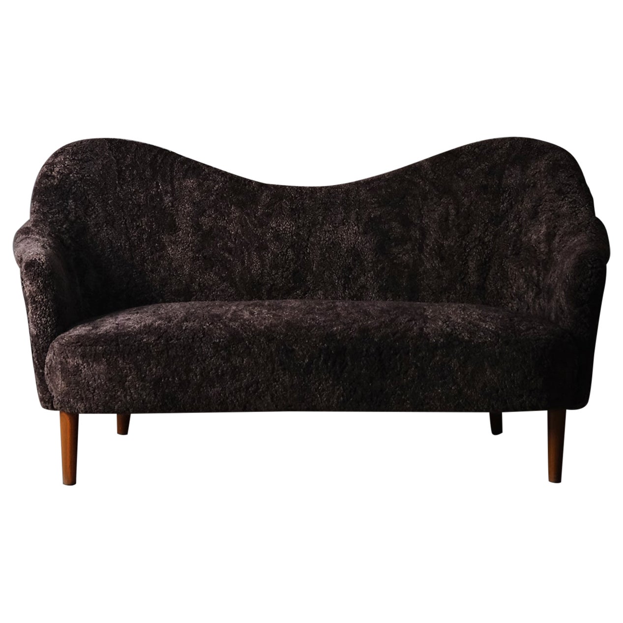 Scandinavian modern sheepskin sofa 'Samspel' by Carl Malmsten, Sweden, 1950s
