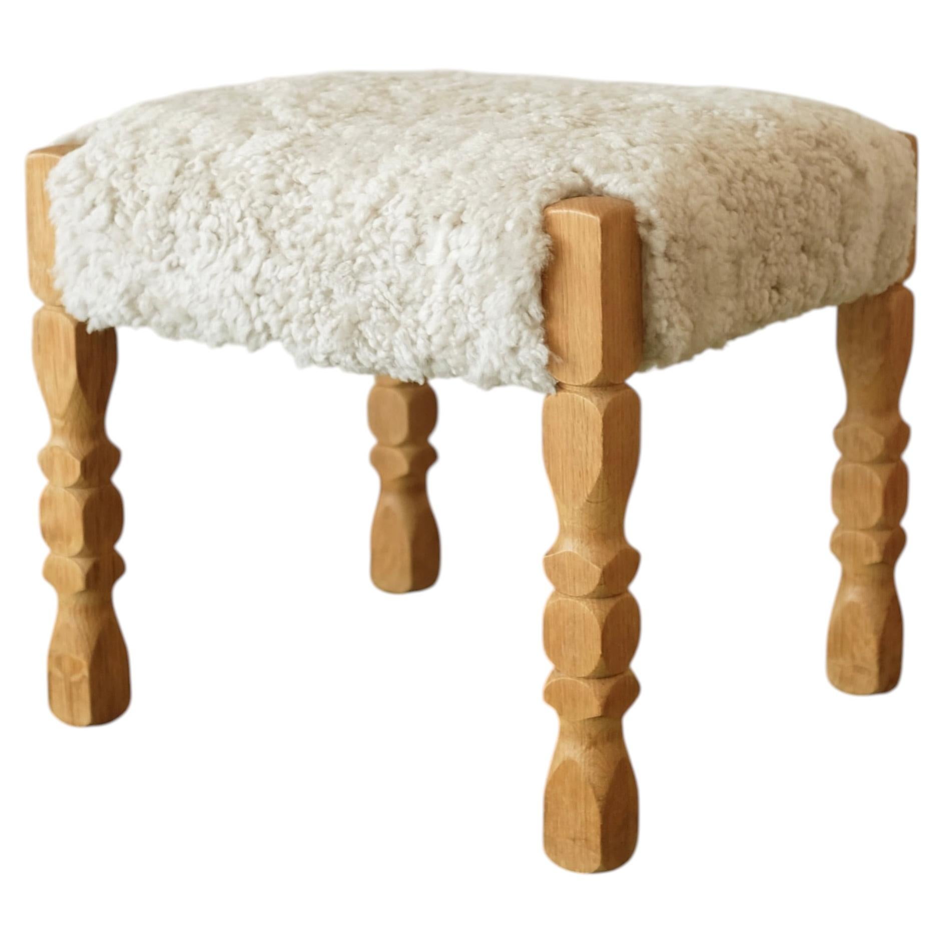 Scandinavian Modern Sheepskin stool