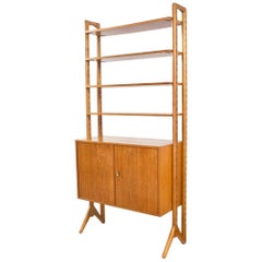 Scandinavian Modern Shelving Unit or Wall System in Oak Freestanding, 1950s