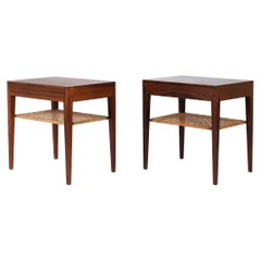 Scandinavian Modern Side Tables in Rosewood and Cane by Severin Hansen, 1950s