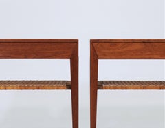 Scandinavian Modern Side Tables in Teak and Cane by Severin Hansen, 1950s