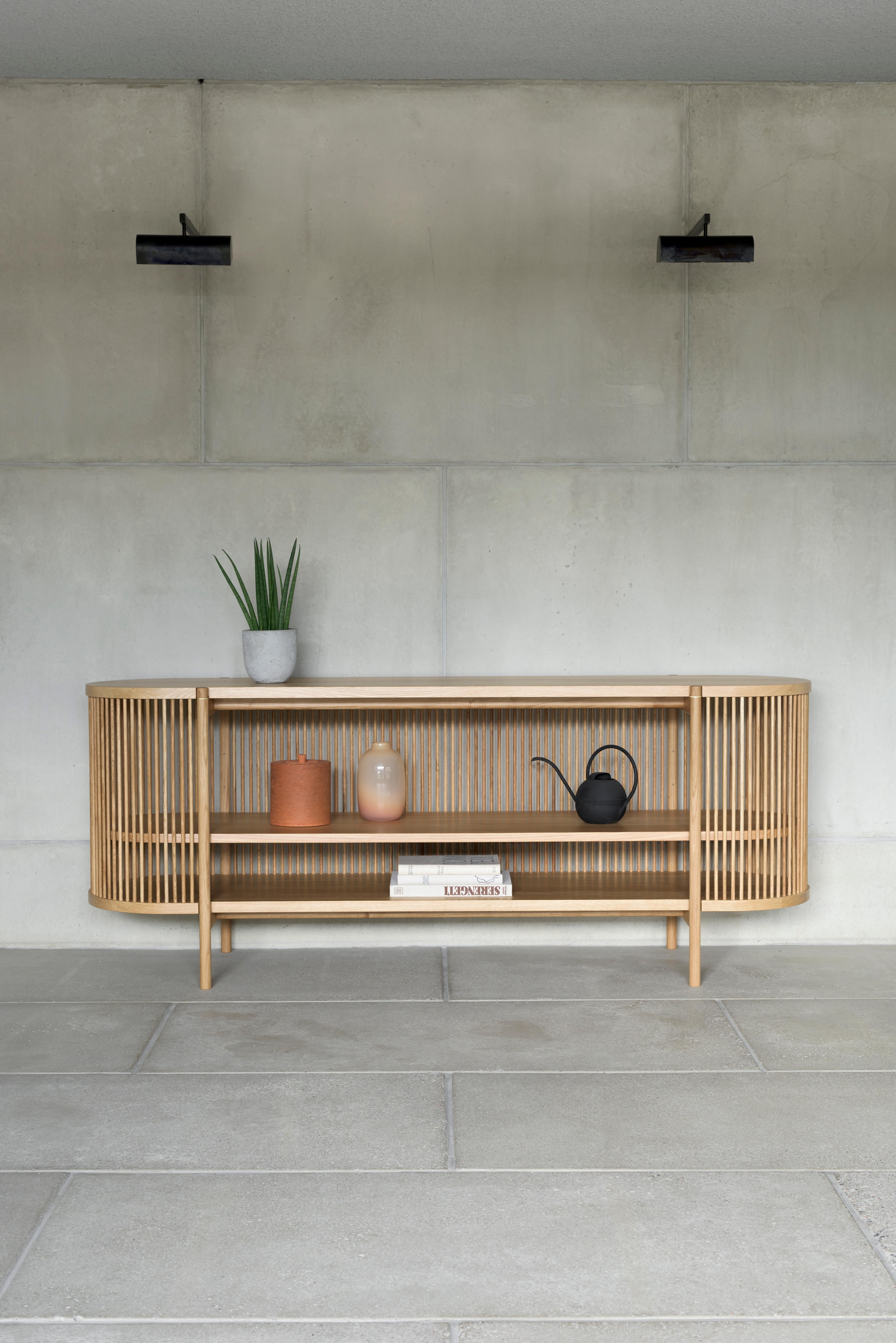 Sideboard Bastone // Oak 
Designed by Antrei Hartikainen, 2022

Dimensions : H. 80 cm / W. 200 cm / D. 50 cm

Model shown in the picture : 
- Color : Oak 
- With doors

Designed by the award-winning master cabinet maker and designer Antrei