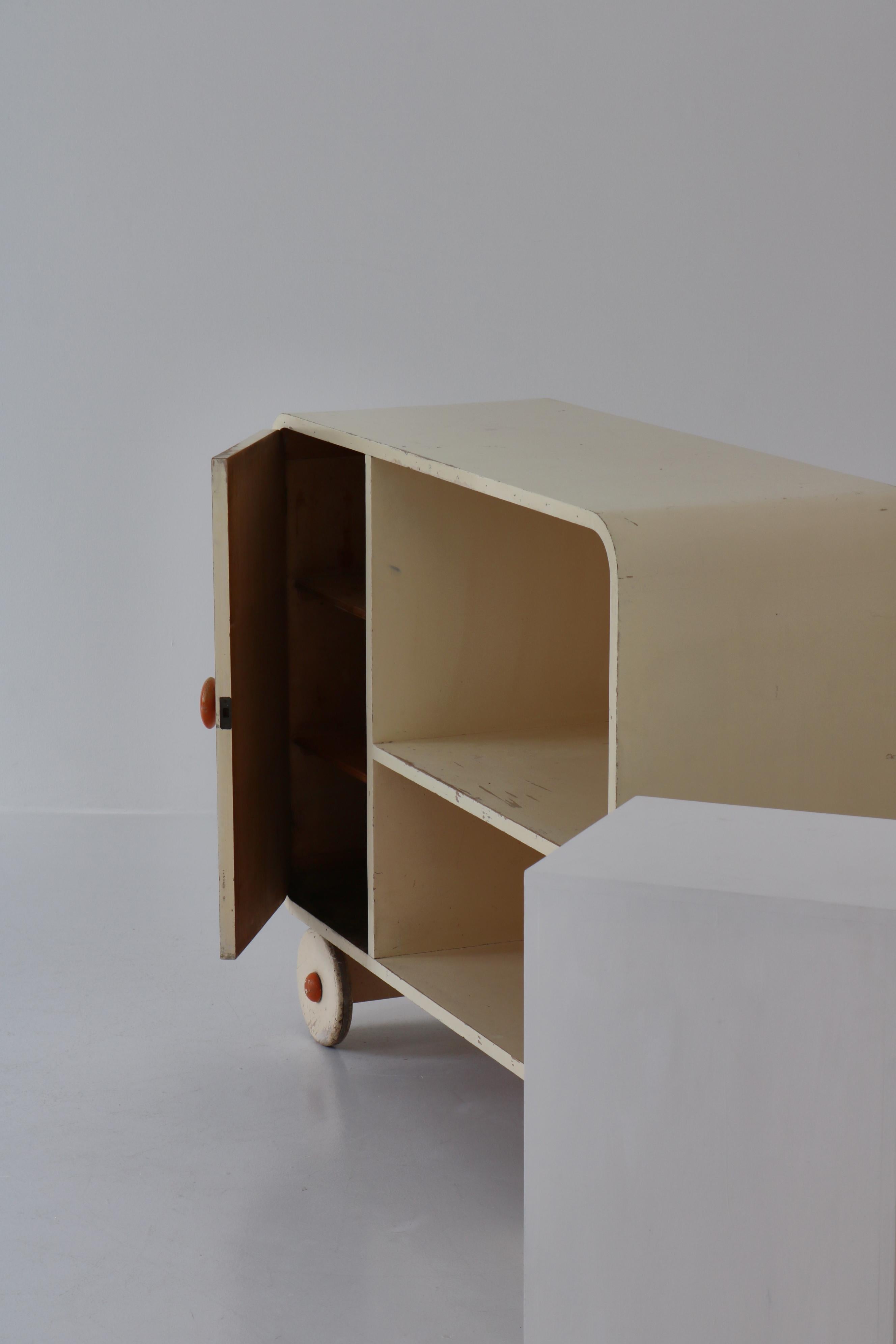 Wood Scandinavian Modern Sideboard or Cabinet on Wheels, 1930s Functionalism For Sale