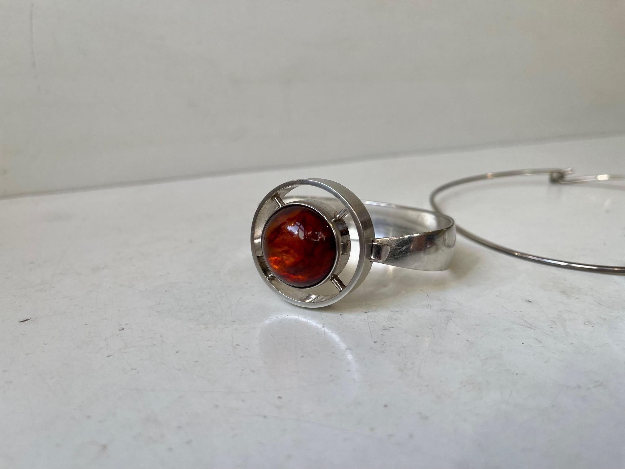 Scandinavian Modern Silver & Amber Necklace & Armring by Niels Erik From Denmark In Good Condition For Sale In Esbjerg, DK