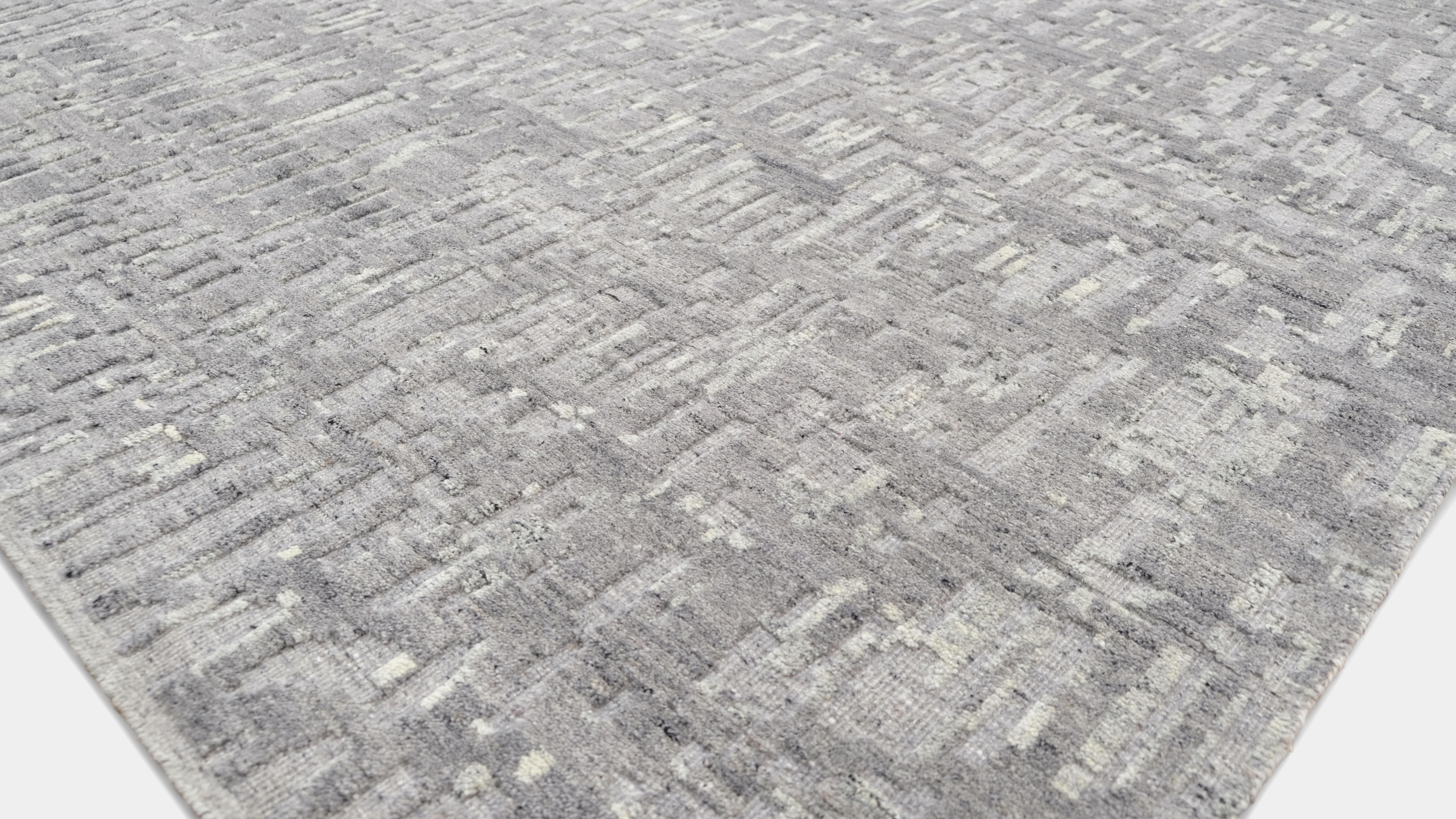 Scandinavo moderno Scandinavian Modern Silver Grey Textured Wool Rug 12'1''x16' in vendita