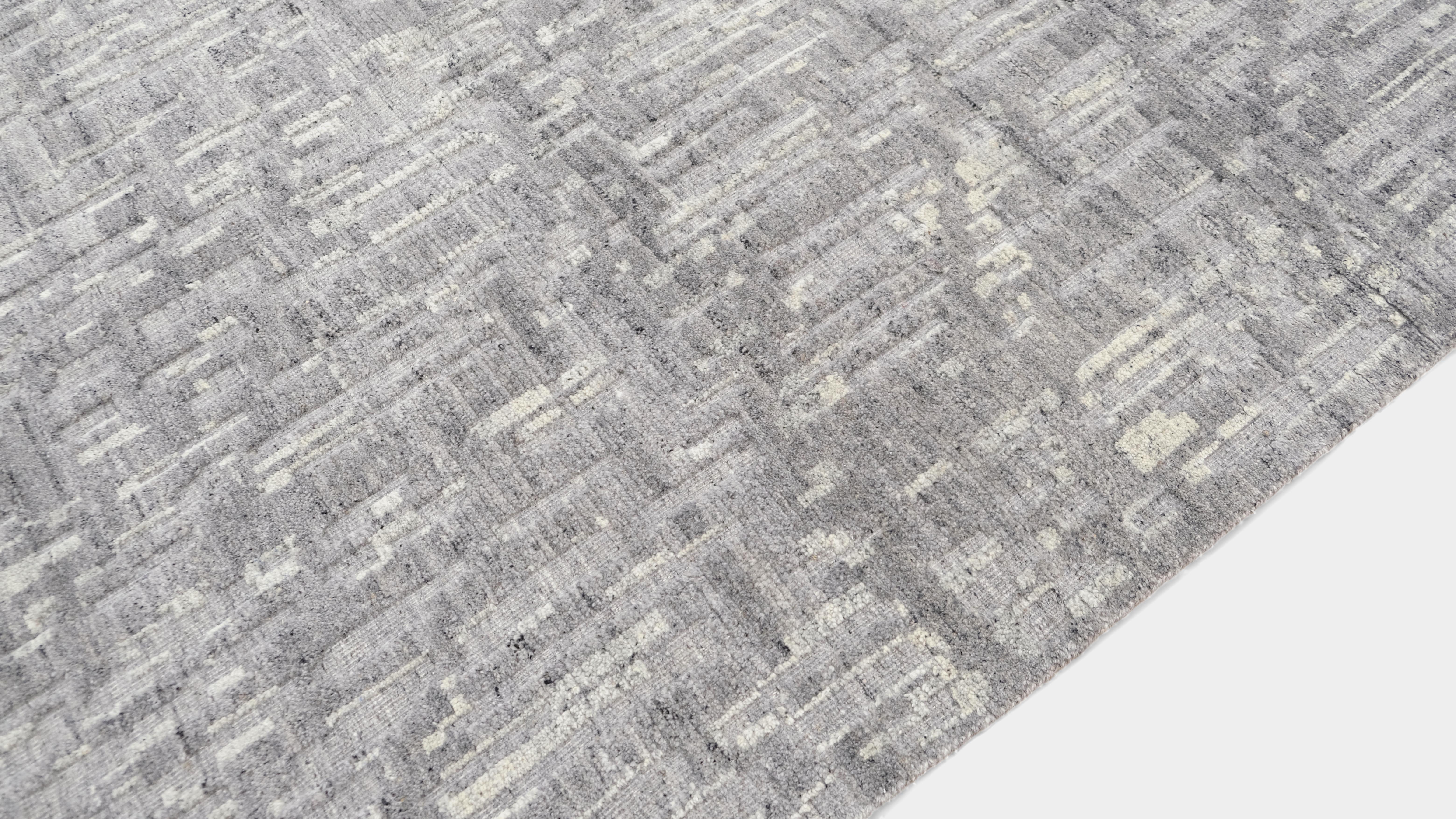 Asiatico Scandinavian Modern Silver Grey Textured Wool Rug 12'1''x16' in vendita