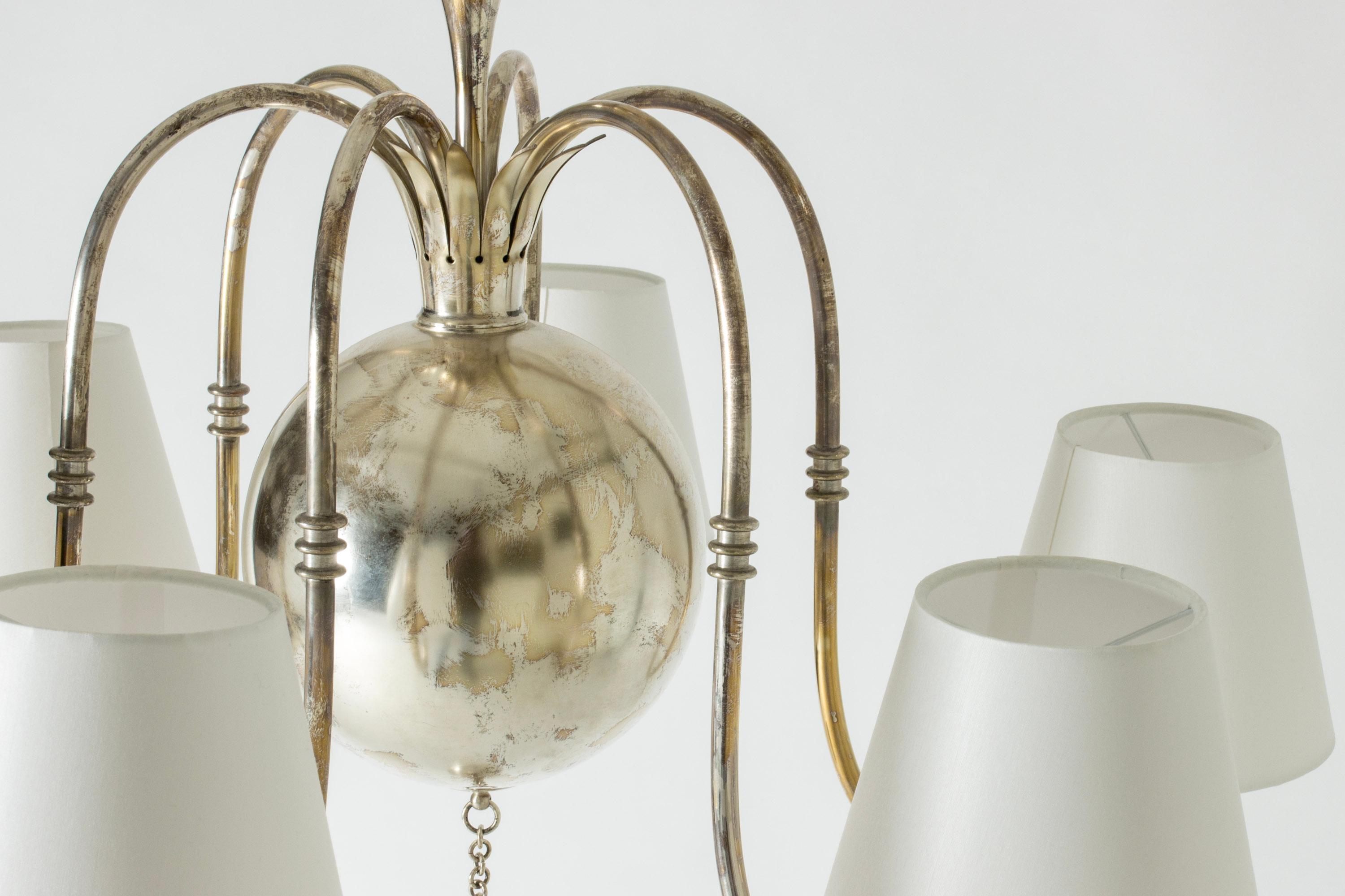 Scandinavian Modern Silver Plate Chandelier by Elis Bergh, C. G. Hallberg, 1920s In Good Condition For Sale In Stockholm, SE
