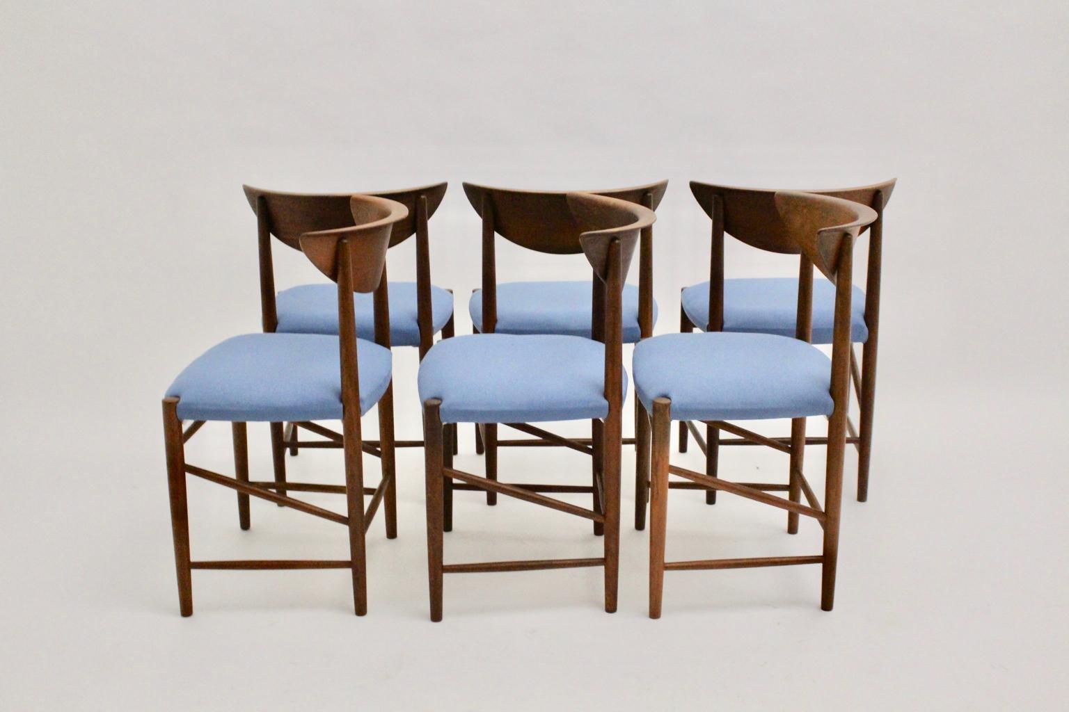 Danish Scandinavian Modern Six Vintage Teak Dining Chairs or Chairs Peter Hvidt Denmark For Sale