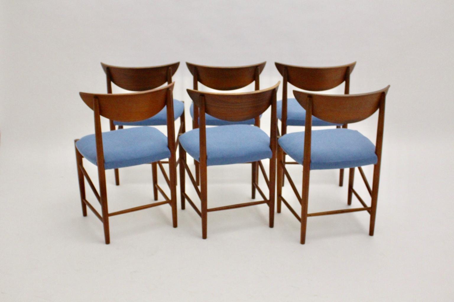 Fabric Scandinavian Modern Six Vintage Teak Dining Chairs or Chairs Peter Hvidt Denmark For Sale