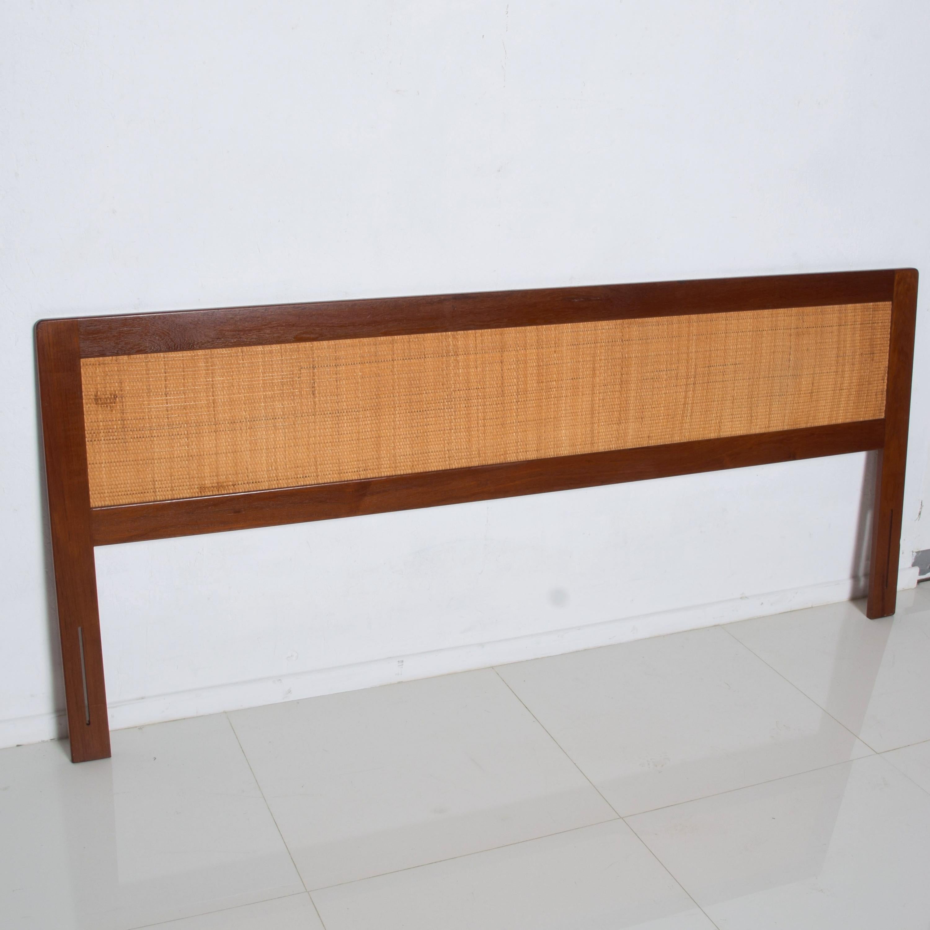 Danish Scandinavian Modern Sleek Teak Wood Cane Back King Size Headboard 1960s Denmark