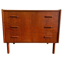 Scandinavian Modern Small low 3 Drawer teak dresser made in Norway by Ganddal