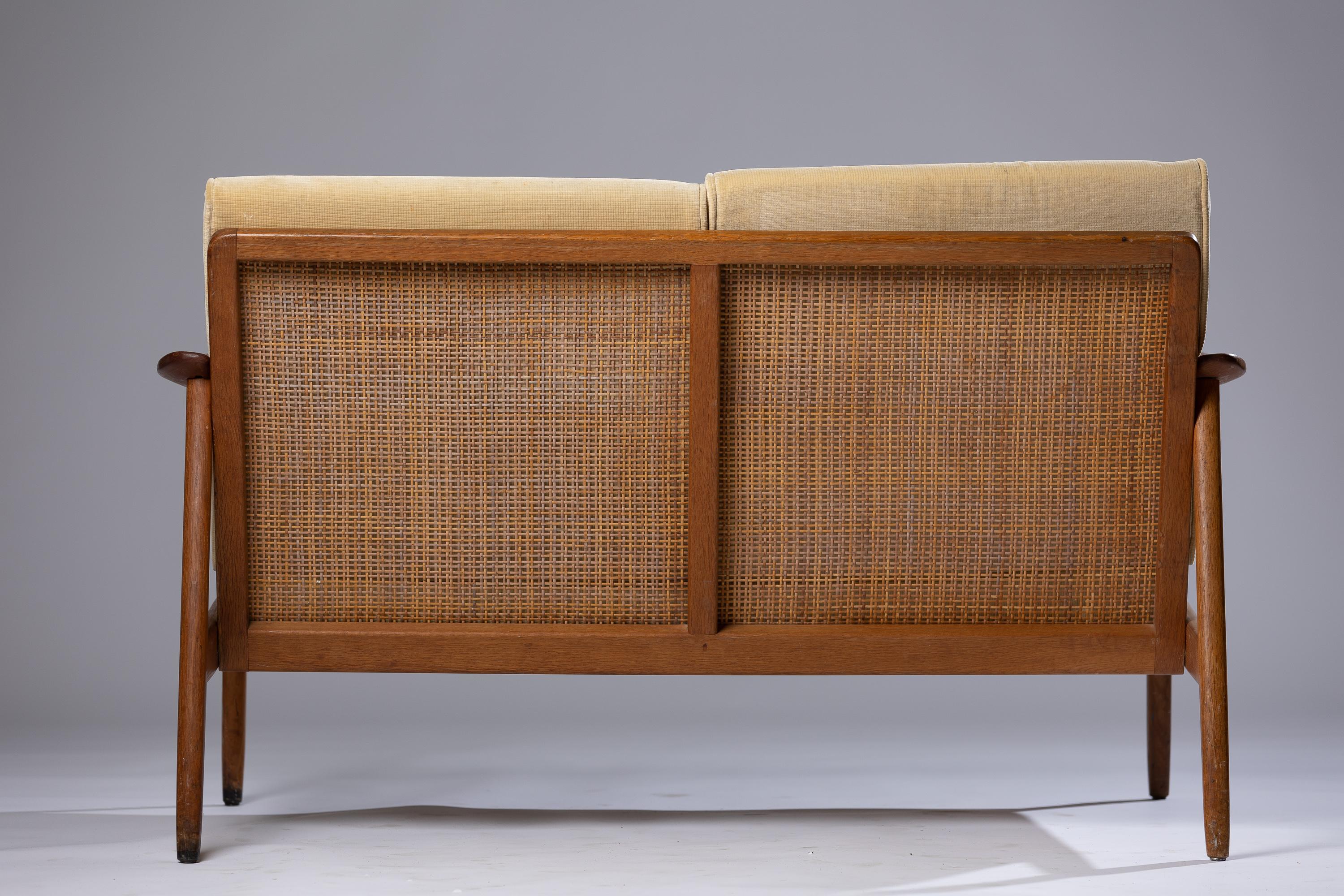 Scandinavian Modern Sofa from Folke Ohlsson in Rattan and Teak For Sale 2