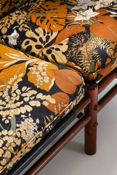 Scandinavian Modern Sofa in Beech, Brass, Fabric & Leather by Arne Norell, 1960s