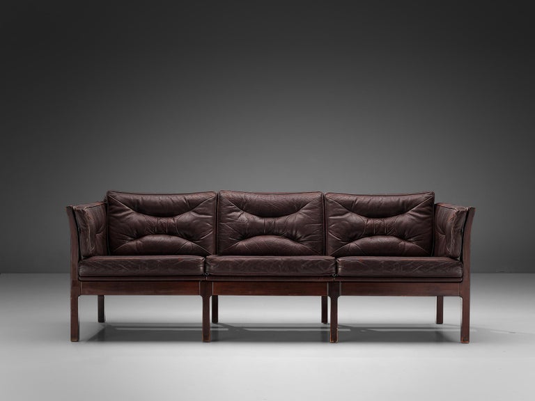 Image showcasing Scandinavian Modern Sofa in Brown Leather For Sale at 1stDibs